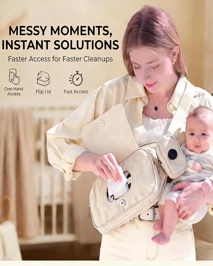 MYHOZEE Small Diaper Bag Fanny Pack - Baby Bag with Waterproof Changing Pad and Wipes Dispenser Quilted Nylon Crossbody Bags for Mom Baby Compact Diaper Purse Cross Body Purses