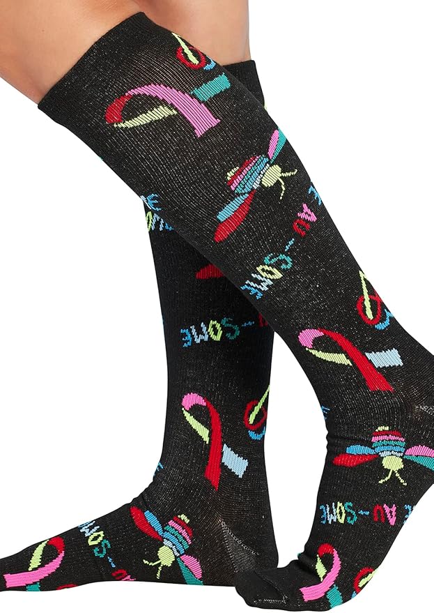 Cherokee Women's 10-15mmHg Compression Socks – Fun Print Knee Highs with Light Support, Soft Feel - PRINTSUPPORT