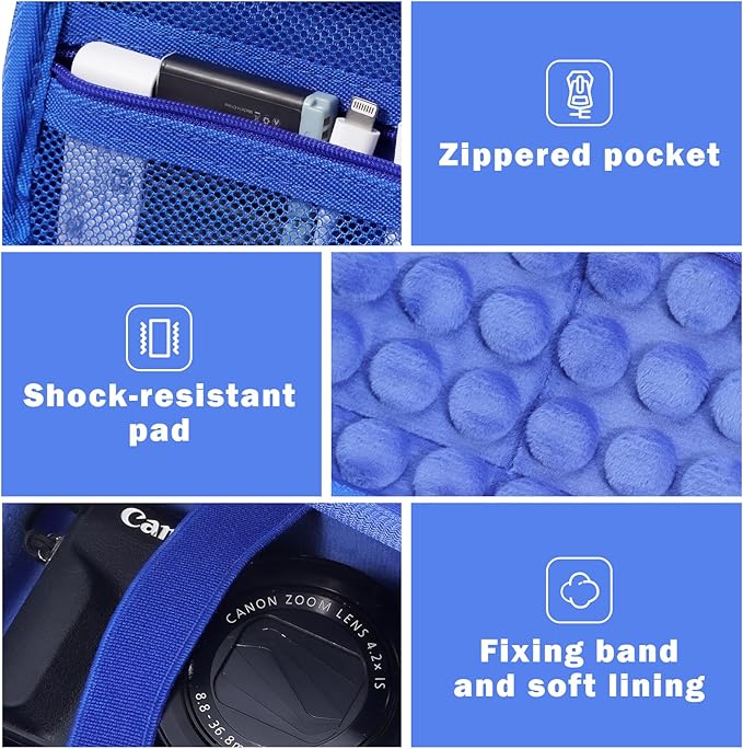 ProCase Hard Shell Digital Camera Case for Canon G7X Mark III Mark II, Sony Cybershot, PowerShot SX740, Ricoh GR III, Kodak Pixpro, Compact 4K Vlogging Small Cameras Travel Carrying Storage Bag -Blue