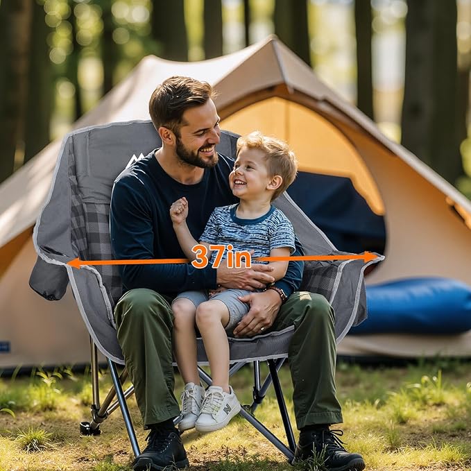 Oversized Camping Chair Padded Camping Chairs Heavy-Duty Foldable Camping Chairs with Cup Holder and Cooler Bag Portable Lawn Chair for Sports Outdoors-Support 450LBS, Grey