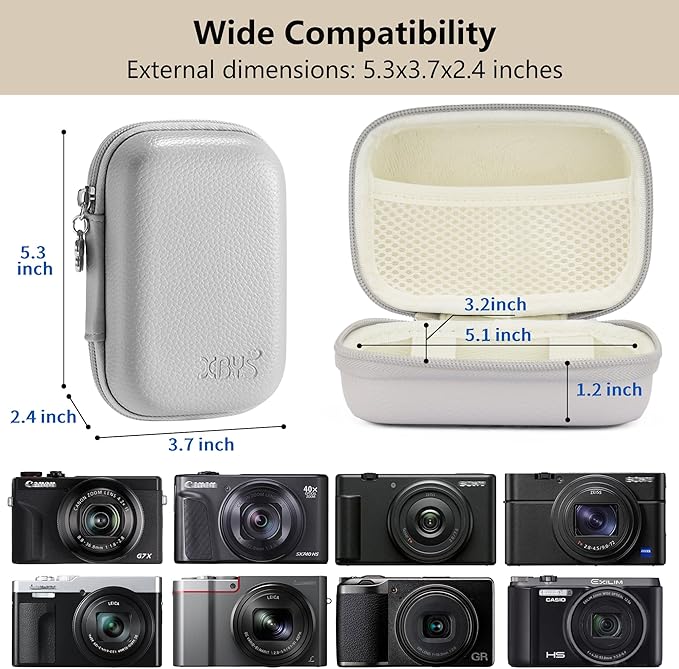 Digital Camera Case Compatible with Canon Powershot G7X Mark II & III/ SX740/ Sony ZV-1/ RX100 VII, Compact Travel Point & Shoot 4K Vlog Cameras Storage Holder with Lanyard (Grey)
