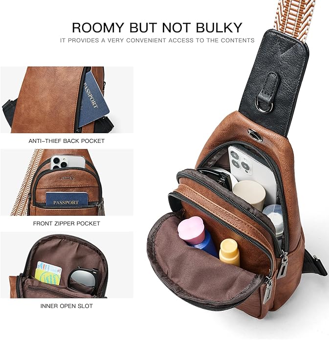 Sling Bag For Women Faux Leather Small Casual Daypack Backpack Fanny Pack Crossbody Chest Bags Purse