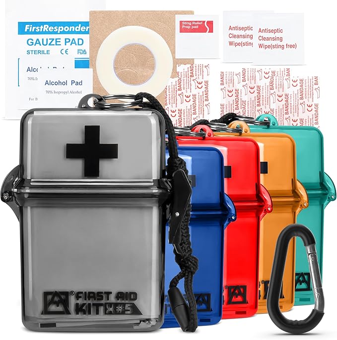 Avalanche Mini First Aid Kit, 30 Pcs Emergency Supplies Kit in Waterproof Case for Home, Car, Travel, Sports or Camping, First Aid Kit in Hard Case & Carabiner, Gray