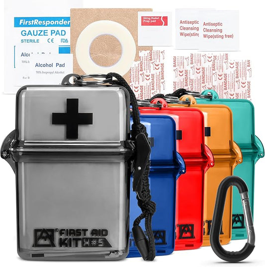 Avalanche Mini First Aid Kit, 30 Pcs Emergency Supplies Kit in Waterproof Case for Home, Car, Travel, Sports or Camping, First Aid Kit in Hard Case & Carabiner, Gray