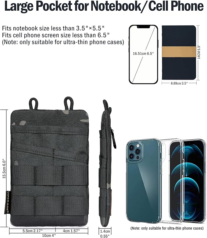 VIPERADE VE3 Tool Pouch Pocket Organizer, Nylon Tool Belt Loop Pouch with 4 Pockets Tool Storage EDC Pouch for Flashlight/Pocket Knife, Tactical Pen, Notebook (Black Camo)