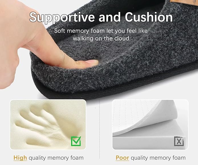 ONCAI Men's House Slippers Memory Foam Slip-On Warm Cozy Scuff Home Bedroom Shoes with Indoor/Outdoor Rubber Soles US Size 7-15