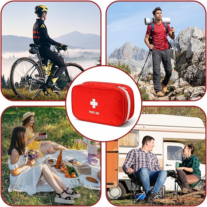 Red Medical Bag, Portable First Aid Bag Kit for Home, Empty Medical Bags for Travel, Camping, Outdoor, Emergency Kit Pouch (Red, Medium)
