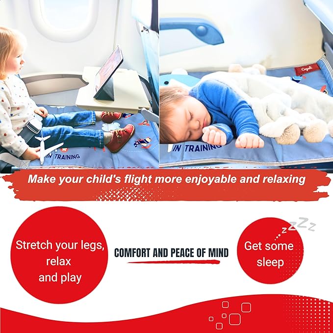 Kids Airplane Seat Extender - Enhance Your Child's In-Flight Comfort. Travel Toddler Bed, Leg Rest, Foot Hammock and Seat Extender, All in One (Little Pilot - Cool Grey)