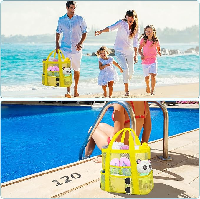 Mesh Beach Bags for Women - Family Beach Tote Bag for Toys, Towels, Travel Vacation Cruise Essentials