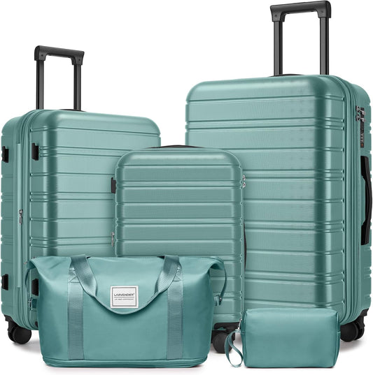 LARVENDER Luggage Sets 5 Piece Hardside Expandable Suitcase with Wheels Lock,Hardside Lightweight Rolling Suitcase for Women and Men,Misty Blue