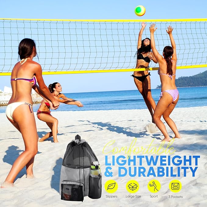 Swim Mesh Beach Bag, Waterproof Gym Bags for Women and Men, Large Pool Bag Swimming Gear Drawstring Backpack