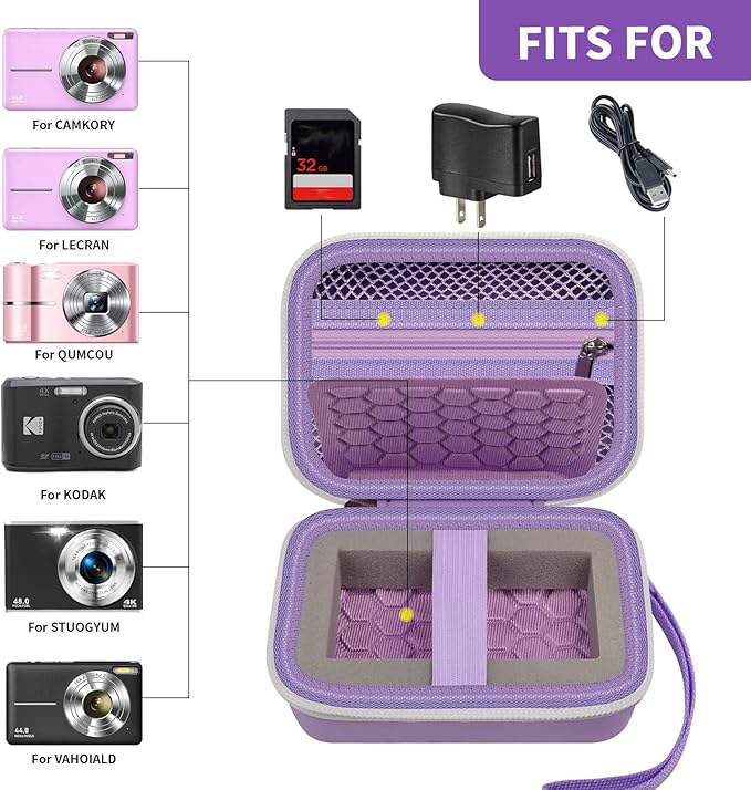 Comecase Carrying & Protective Case for Digital Camera, for CAMKORY/for Kodak Pixpro/for Canon PowerShot ELPH 180/190 / for Sony DSCW800 DSCW830 Cameras for Travel - Purple