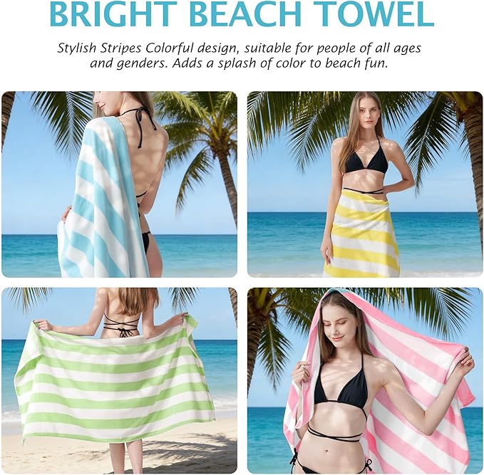 Touchat 4 Pack Cabana Stripe 250GSM Polyester Lightweight Quick-Dry Beach Towel & Blanket Combo- 30'' x 60'' Compact Travel Towel for Pool, Camping, Gym, Yoga | Ultra-Portable, Multi-Functional，Color