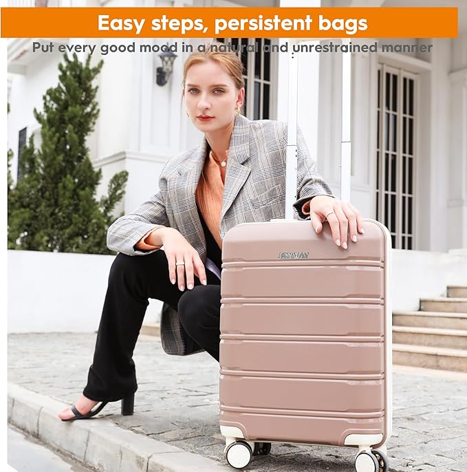 Joyway 20 Inch Carry On Luggage with TSA Lock, Durable Hardshell Suitcase for Travel, Unisex Checked Set for Men and Women Chocolate