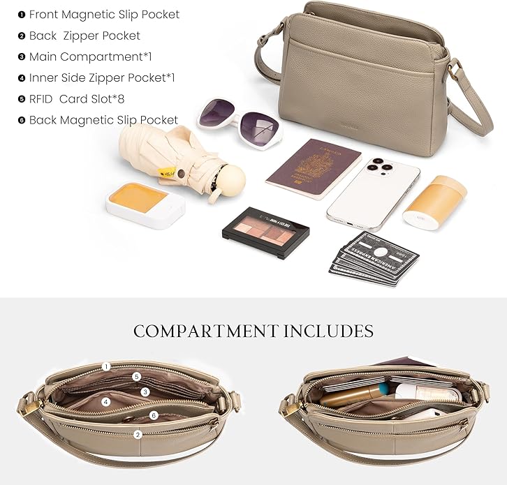 befen Anti-theft Crossbody Bag for Women Genuine Leather, Small Cross Body Shoulder Handbags with RFID Card Slots