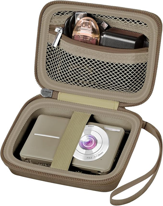 Digital Camera Case Compatible with VAHOIALD FHD 1080P/ for CAMKORY Digital Point and Shoot/for KODAK PIXPRO FZ45-BK 16MP Vlogging/for IWEUKJLO/for Nsoela, Holder for SD Card More- Brown (Box Only)