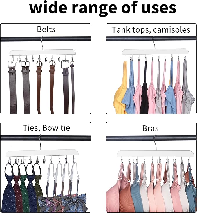 Bra Hangers for Closet Organizer,Tank Top Hanger with 20 Hooks,Space Saving Wooden Adjustable Hangers,Closet Organizers and Storage Suitable for Dorm,Apartments (2, White)