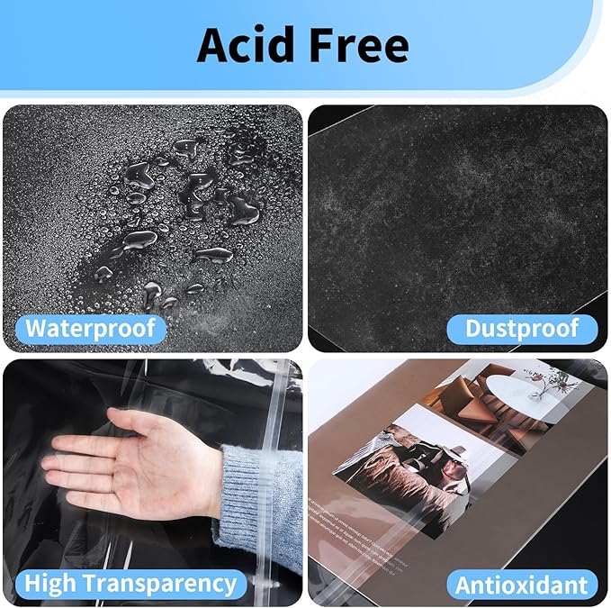 Clear Plastic Bags 13x19, Acid Free 1.57 mil (Single Side) Thick Heavy Duty Newspaper Protector Sleeves Self Adhesive Poster Protector Clear Plastic Sleeves for Paper 13x19 Photo Paper, 25 Pack