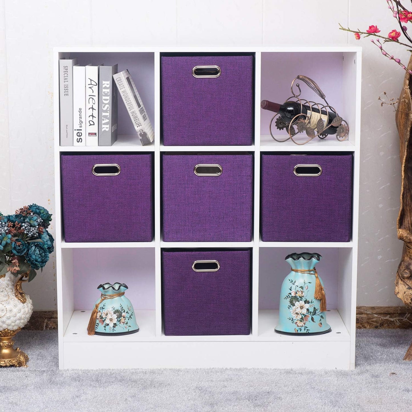 Posprica Storage Boxes, Foldable Organiser Cube Basket Bin, Thick and Heavy Duty (28×28×28cm/4pcs, Purple)