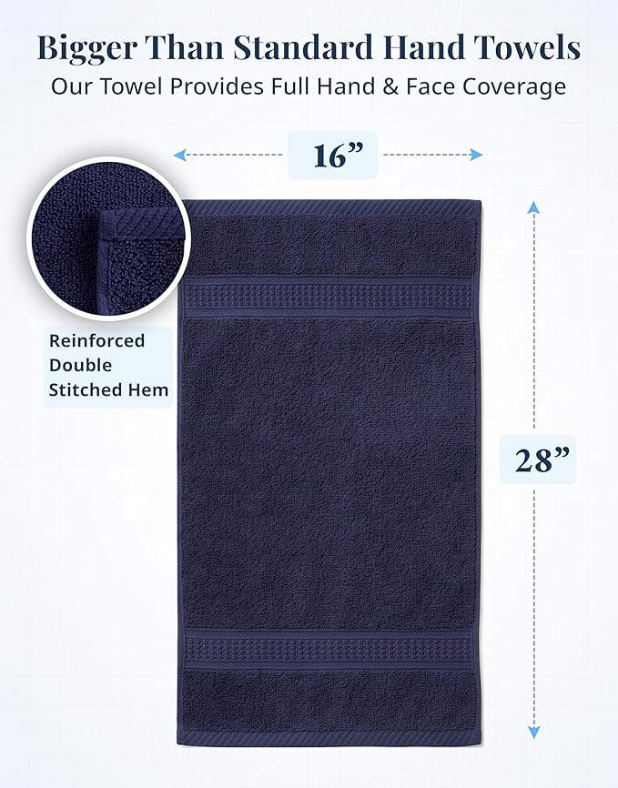 LANE LINEN Hand Towels for Bathroom - 4 Pack (16" x 28") - 100% Cotton Hand & Face Towels - Durable, Lightweight & Quick Dry - Affordable Bathroom Hand Towel, Everyday Essential for Dorm Rooms - Navy