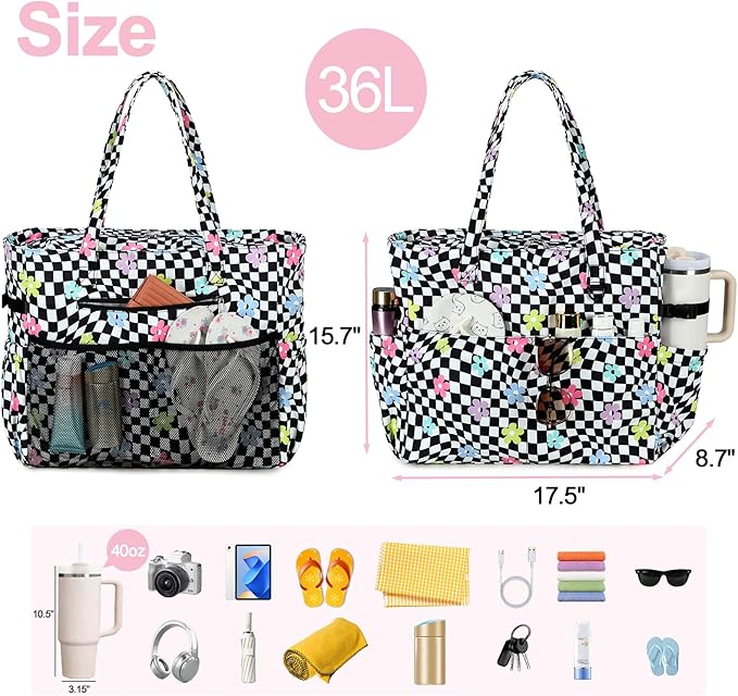 Bluboon Beach Bags for Women, Large Waterproof Tote Bag With Wet Compartment for Pool Weekender Travel Gym