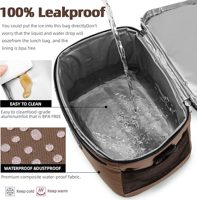 Generic BEIMILY Lunch Bag for Women/Men,Reusable Lunch Box Small Cooler Bag Soft Sided,Leakproof Cooler Bag for Office Work Picnic Beach with Adjustable Shoulder Strap (coffee brown), 2311A