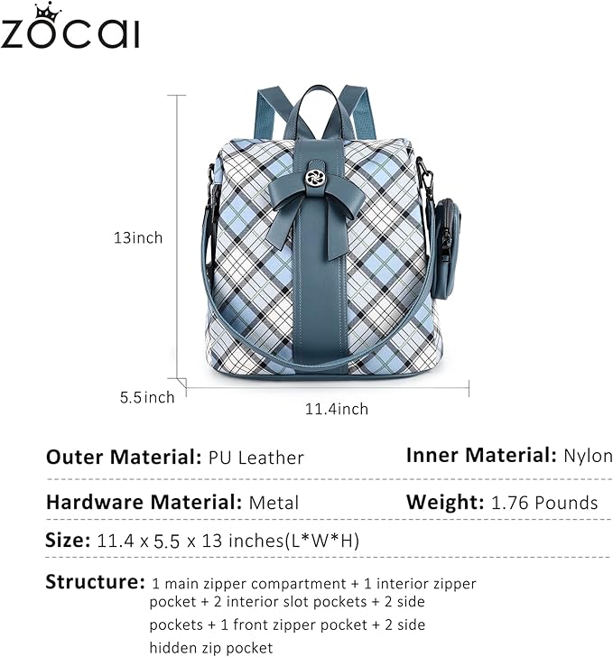 ZOCAI Backpack Purse for Women Fashion Backpack Purses PU Leather Daypacks Anti-Theft Shoulder Bag Satchel Purse