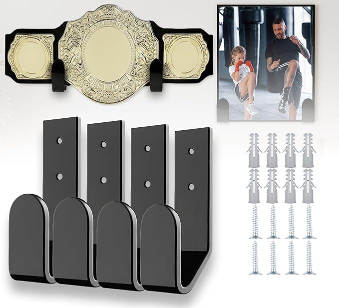 Wrestling Championship Belt Wall Mount Display Case, Perfect WWE Belt Hanger for Adults & Kids, Durable & Easy to Install Title Belts Organizer Holder for Wall