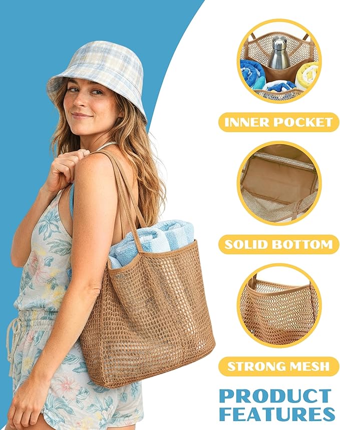 Rave Envy Beach Tote Bag for Women – Waterproof Mesh Tote Bag, Large Capacity Sandproof Beach Bags for Travel