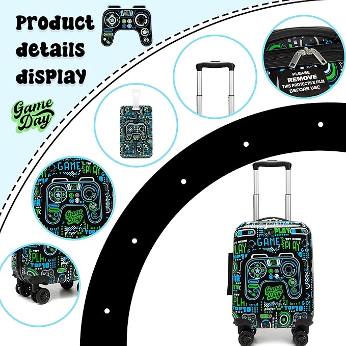 Kid's Luggage Set 5 Piece Suitcase Set 16" Hardside Luggage with Spinner Wheels Boys Carry on Toddler Travel Rolling Luggage Airline Approved