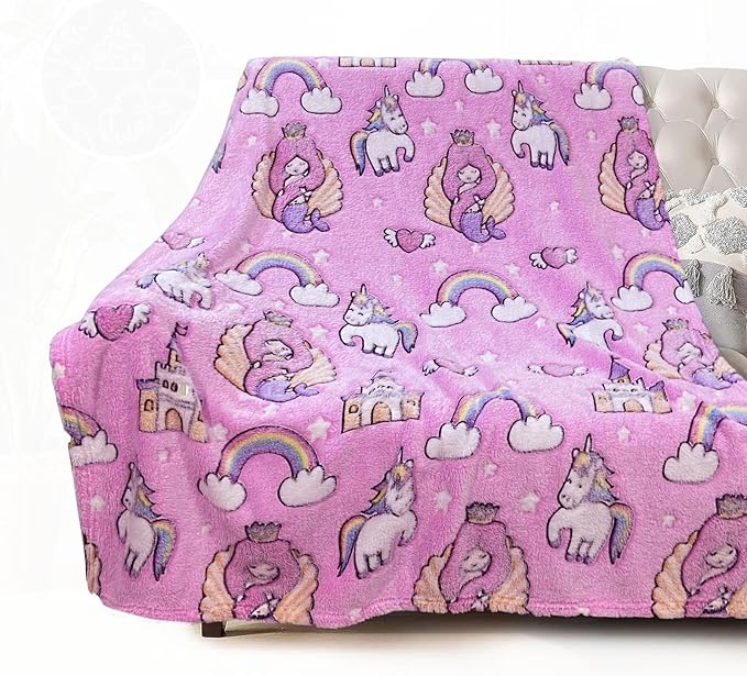 Mermaid Blanket for Girls 4-6, Mermaid Gifts, Kids Blanket, 40"x 50", Pink, Glow in the Dark