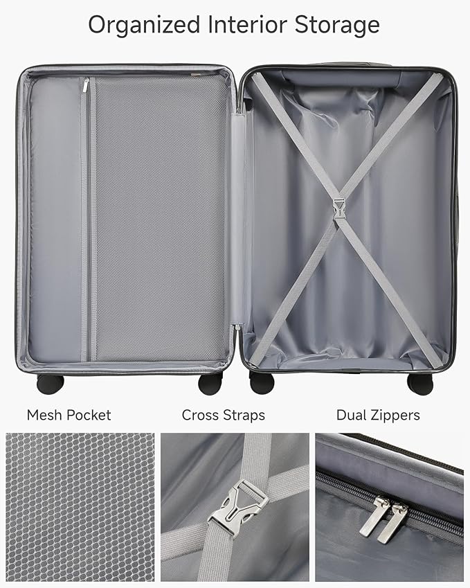 Luggage Sets 5 Piece, H1F Hardside Suitcase With Wheels - Spinner Wheels, TSA Lock, Includes Tote Bag（FX-Lite,Black,5 Piece Sets）