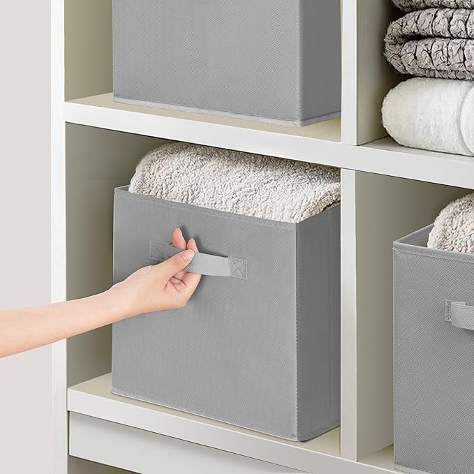 11 Inch Fabric Storage Cubes, Sturdy Foldable Storage Bins, Heavy Duty Cube Organizer for Clothes, Blankets, Shelves, Closets, Bedroom, Living Room, Gray, 9 Pack