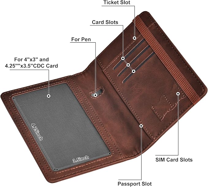 HerriaT Passport and Vaccine Card Holder Combo,Cover Case with CDC Vaccination Card Slot, Leather Travel Documents Organizer Protector, with RFID Blocking, for Women and Men