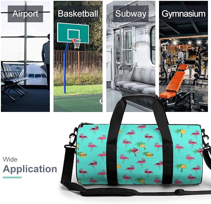 Basketball Football Weekender Bag Dance Sports Gymnastics Bag Lightweight Travel Sports Bags (Pink Flamingos Mint Green)