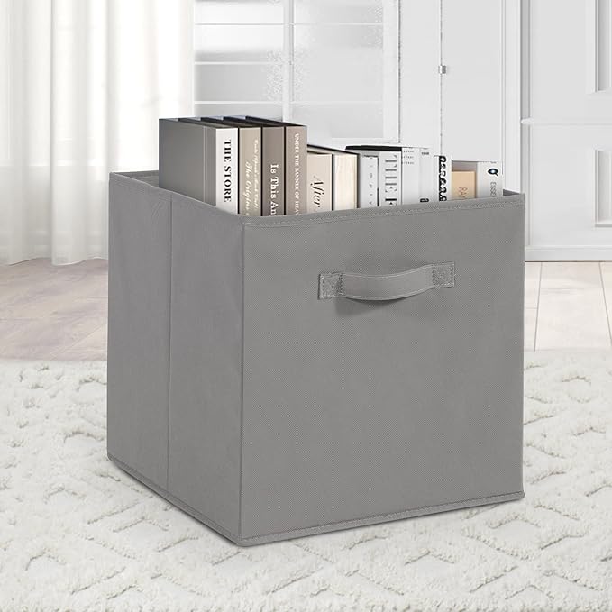 11 Inch Fabric Storage Cubes, Sturdy Foldable Storage Bins, Heavy Duty Cube Organizer for Clothes, Blankets, Shelves, Closets, Bedroom, Living Room, Gray, 9 Pack