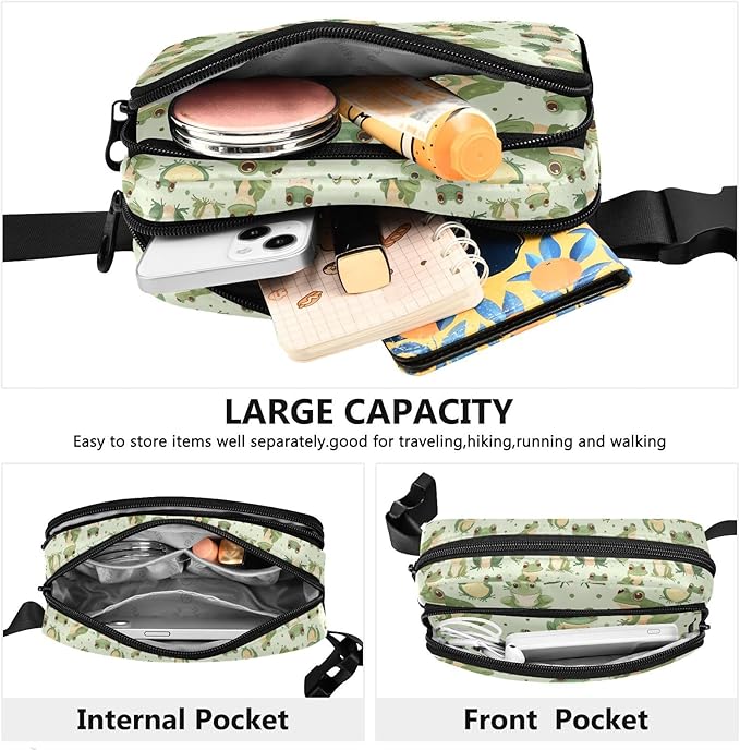 Cute Frogs Fanny Pack for Women Men Water Resistant Fashion Waist Packs with Adjustable Strap Belt Bag for Travel Workout Jogging Hiking 21220158