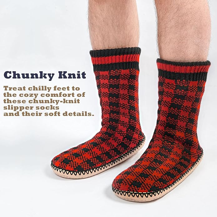 Cozylook Mens Slipper Socks Fleece Lined Non-slip Soles, Winter Soft Thick Cozy Home Boots, Warm Fuzzy House Shoes Indoor