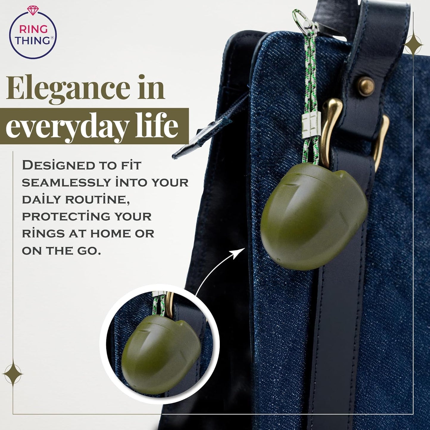 RING THING - Ring Holder Keychain, Jewelry Organizer and Storage, Portable Waterproof Ring Holder, Pill Box Keychain Container, Gym Accessory, and Travel Ring Case (Olive Green)