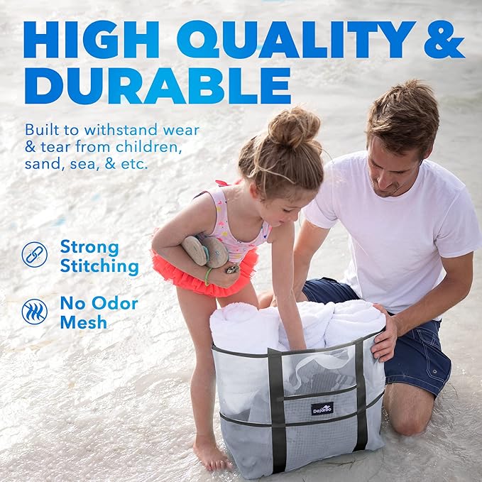 Dejaroo Mesh Sand Free Bag - Strong Lightweight Bag For Beach & Vacation Essentials. Tons of Storage!