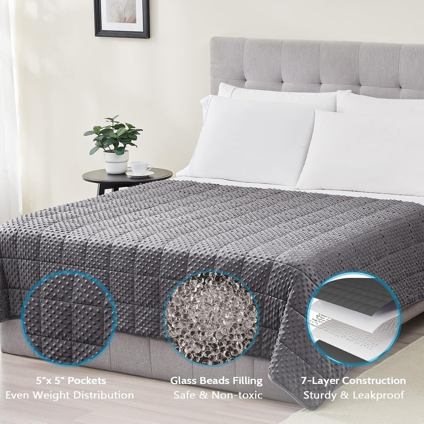 L'AGRATY Weighted Blanket for Adult - 60"x80" 20lbs Minky Dots Heavy Blanket with Glass Beads: Soft Breathable for All-Season Summer Fall Winter Thick Comfort for Sleeping