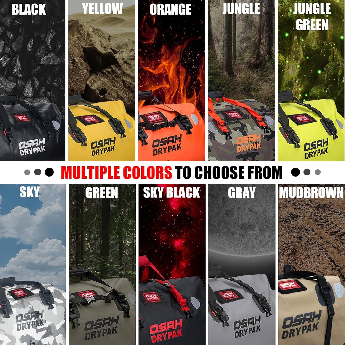 Waterproof Duffel& Luggage Bag - Motorcycle Dry Bag Tail Saddle Bags with Roll Top Closure,Large Storage Space,for Camping, Kayaking, Fishing & Traveling(Jungle, 25L)