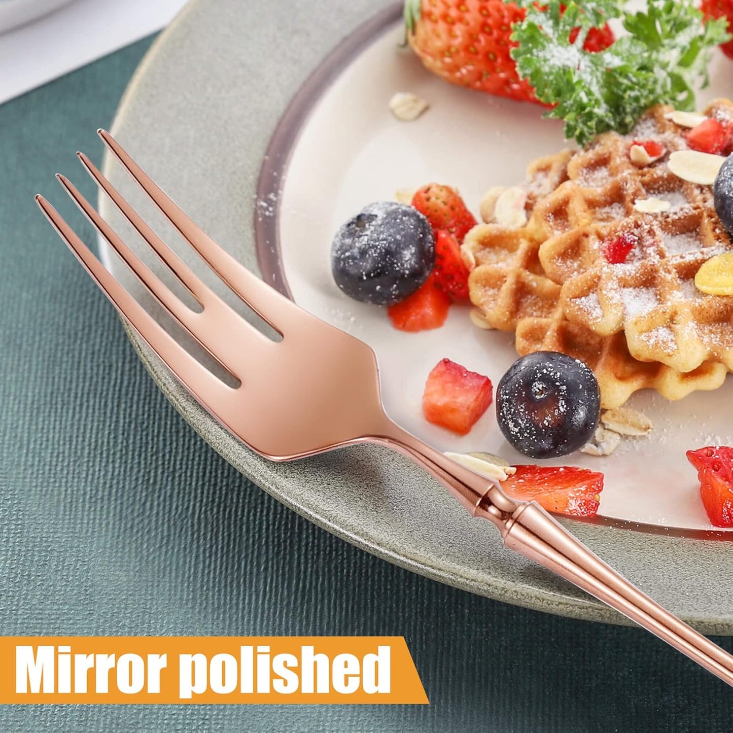 20-Piece Rose Gold Silverware Set for 4,Modern 18/10 Stainless Steel Flatware Set,Unique Rustic Cutlery Utensils Set,Spoon and Fork Set for Home, Restaurant,Mirror Polished,Dishwasher Safe