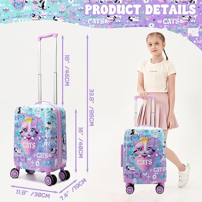 Kids Suitcase Set for Girls Hardside Luggage with Spinner Wheels 5 Piece 16inch Toddler Suitcase for Girls Travel Carry on Luggage Airline Approved