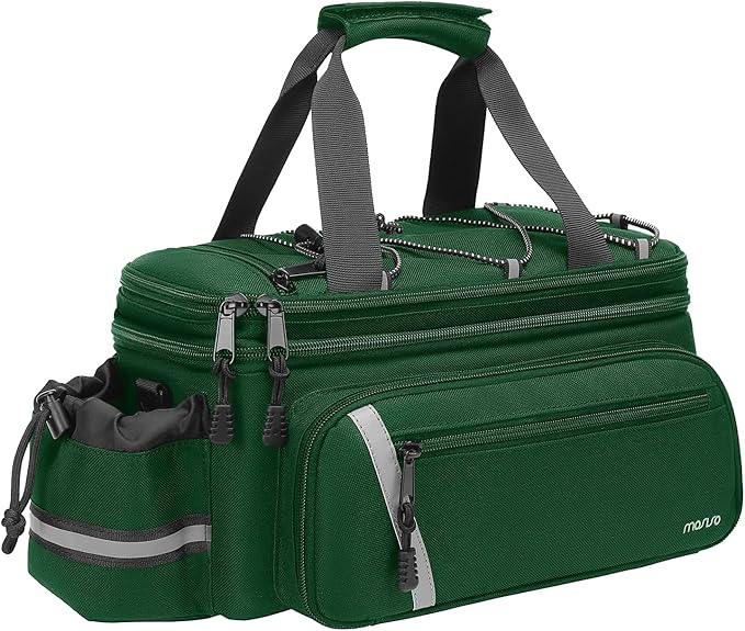 MOSISO Bike Rack Bag with Rain Cover, Bike Trunk Cooler Handag Insulated Bicycle Rear Seat Pouch with 2 Side Foldable Panniers, 8L Cycling Backseat Storage Cargo Saddle Shoulder Bag, Jungle Green