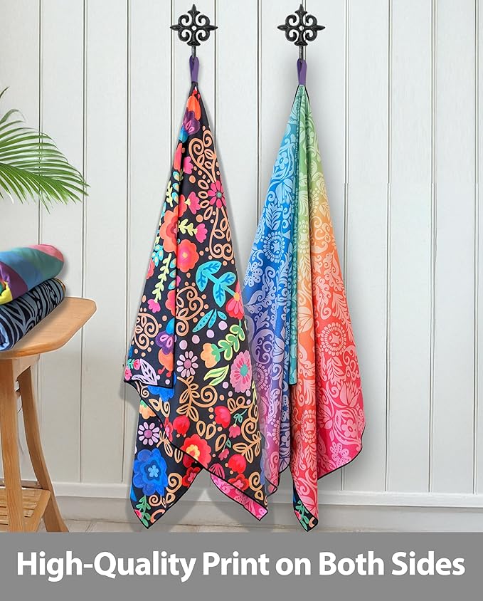 Microfiber Beach Towel Oversized 71X32" Thin, Lightweight, Quick Dry Towel, Sand Free, High Absorbent, Compact, Pool, Swim, Gym, Camping, Cruise, Picnic, Travel Towel, Beach Blanket, Carry Bag, Boho