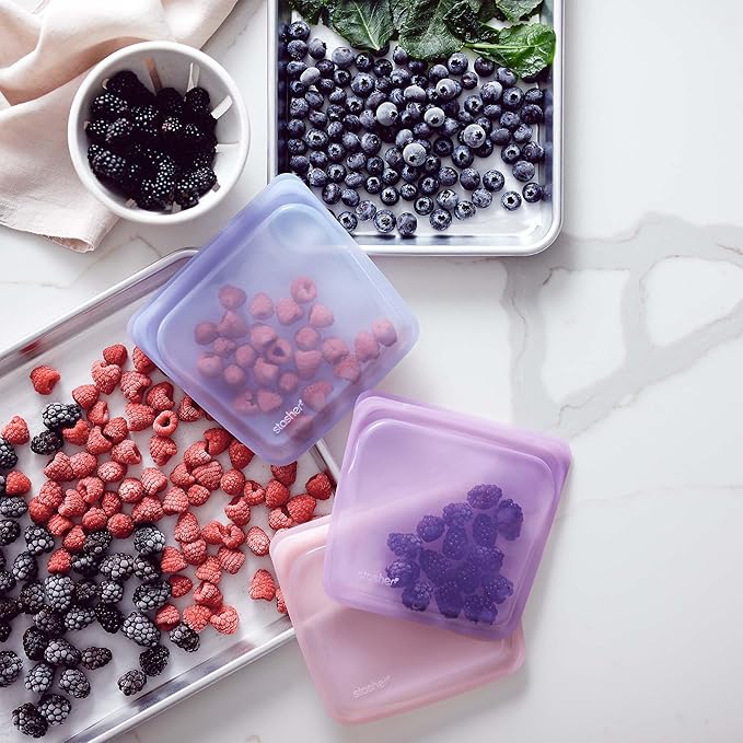 Stasher Silicone Reusable Storage Bag, Sandwich Bag, Reusable Freezer Bags, Microwave, Dishwasher, Oven Safe, Sous Vide, Lunch Container, Eco Friendly, Leak-free, Food Storage Bags, 28 oz, Raspberry | Reusable Food Bag