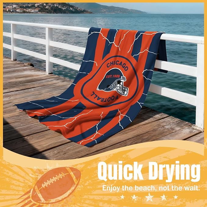 Football Fan Thin Lightweight Microfiber Beach Towel Chicago Themed Oversized Towels Men Women Apparel Bear Team Boyfriend Bf Dad Friend Christmas Xmas Father Day Cool Nice Gifts