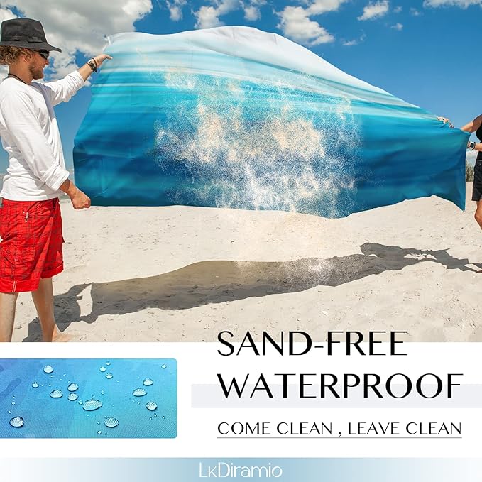 Beach Blanket Sand Proof Waterproof Oversized 100" x 80" Sand Free Mat with Corner Pockets and Mesh Bag for Outdoor, Picnic, Travel, Beach Accessories Portable, Gradient Blue Ocean