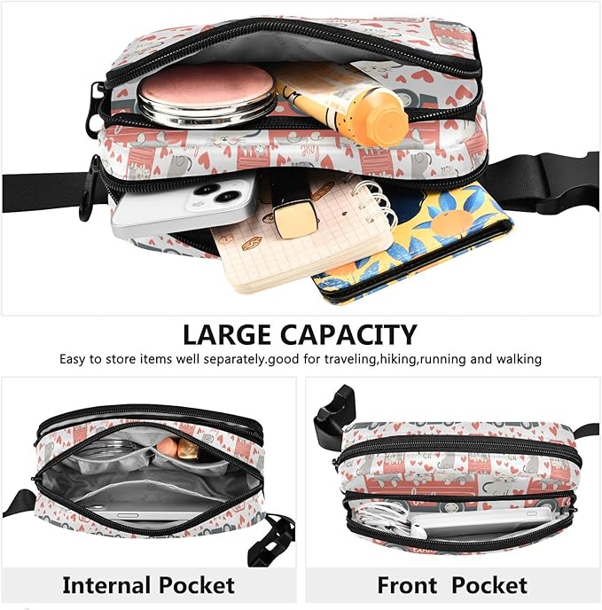 Kawaii Cat Bus Fanny Pack for Women Men Water Resistant Fashion Waist Packs with Adjustable Strap Belt Bag for Travel Workout Jogging Hiking 21220291